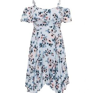 TORRID  Mini Gauze Blue Floral Print Cold Shoulder Skater Dress Size 2 18/20